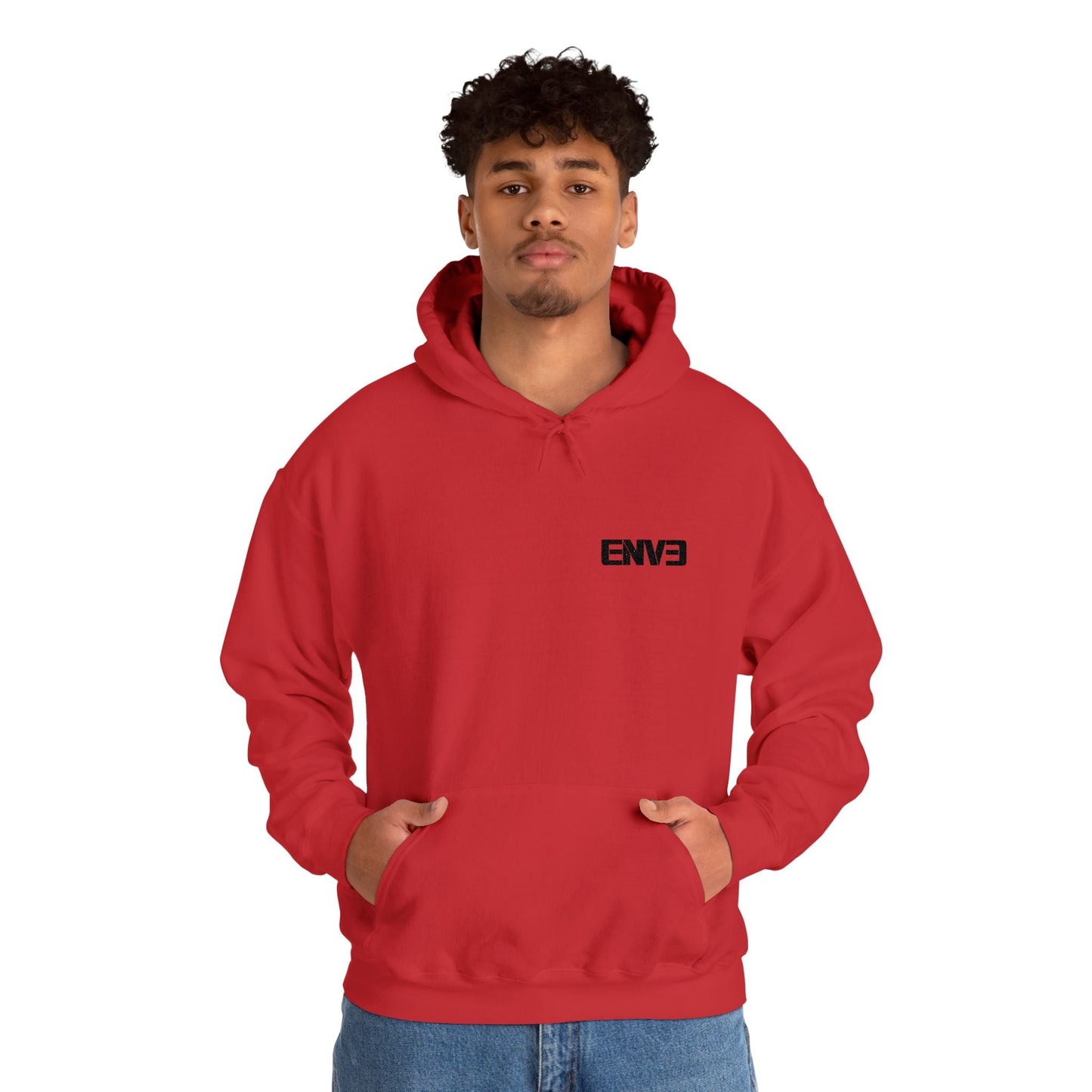 ENVE Black Logo Hoodie – Small Chest Graphic, Clean Streetwear Pullover Printify