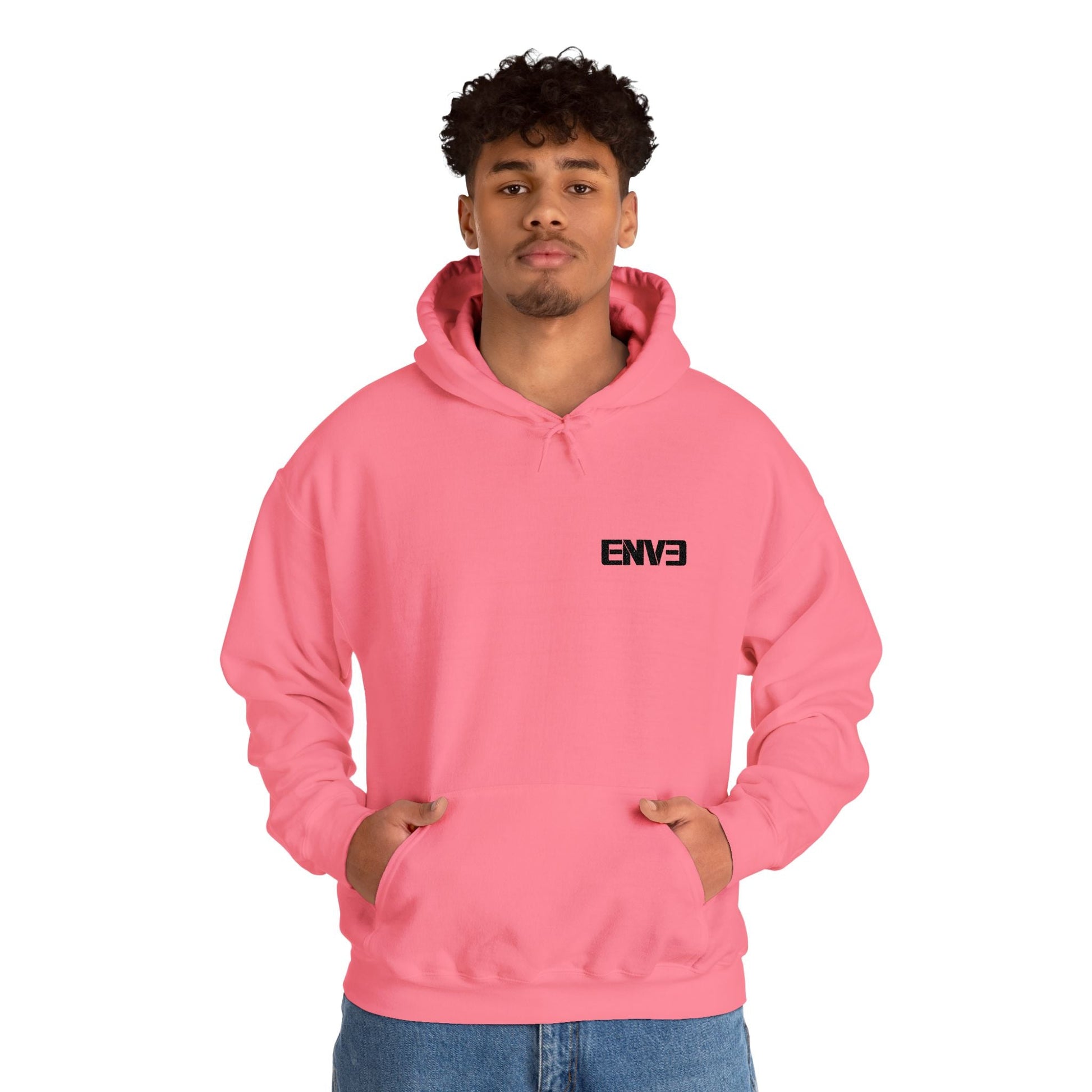 ENVE Black Logo Hoodie – Small Chest Graphic, Clean Streetwear Pullover Printify