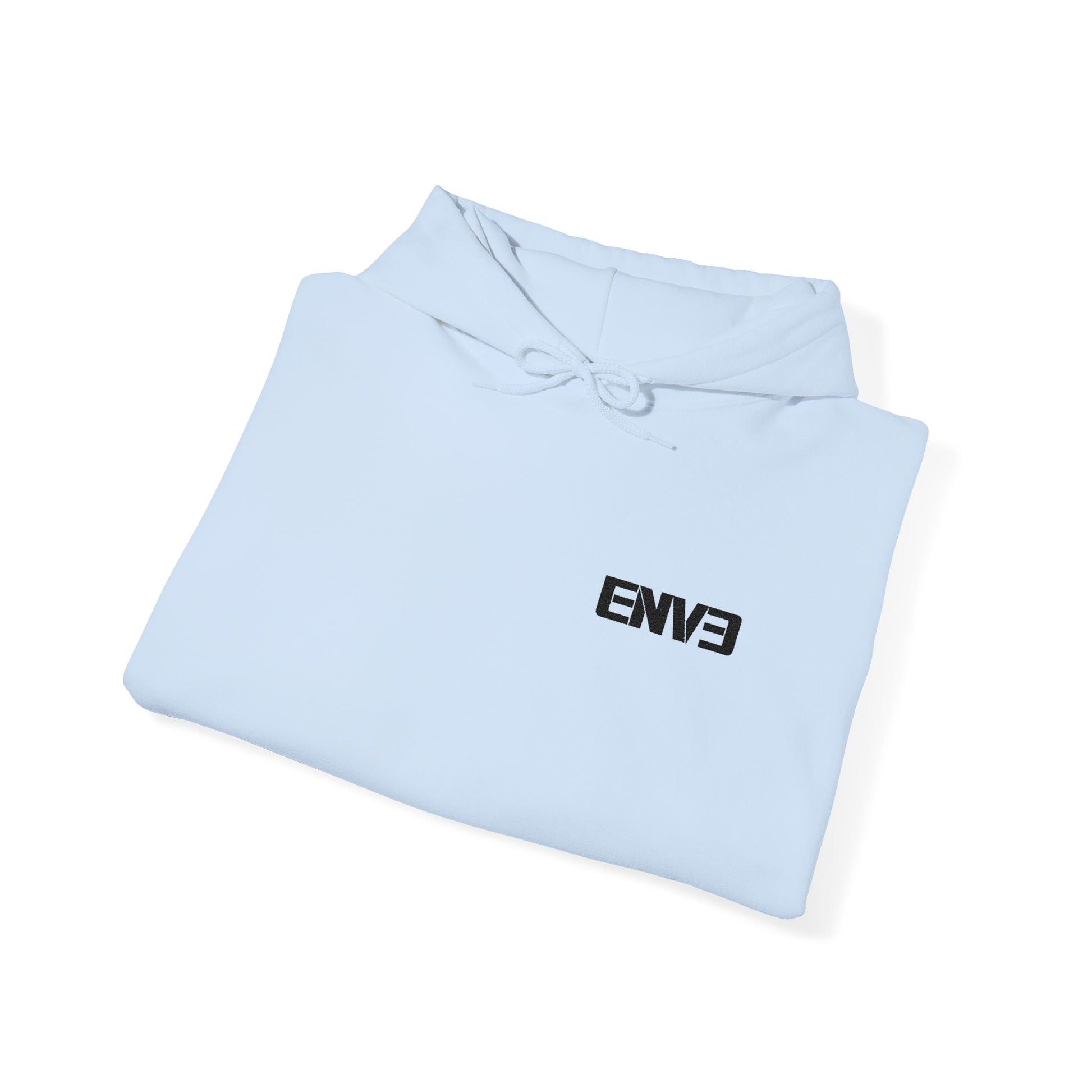 ENVE Black Logo Hoodie – Small Chest Graphic, Clean Streetwear Pullover Printify