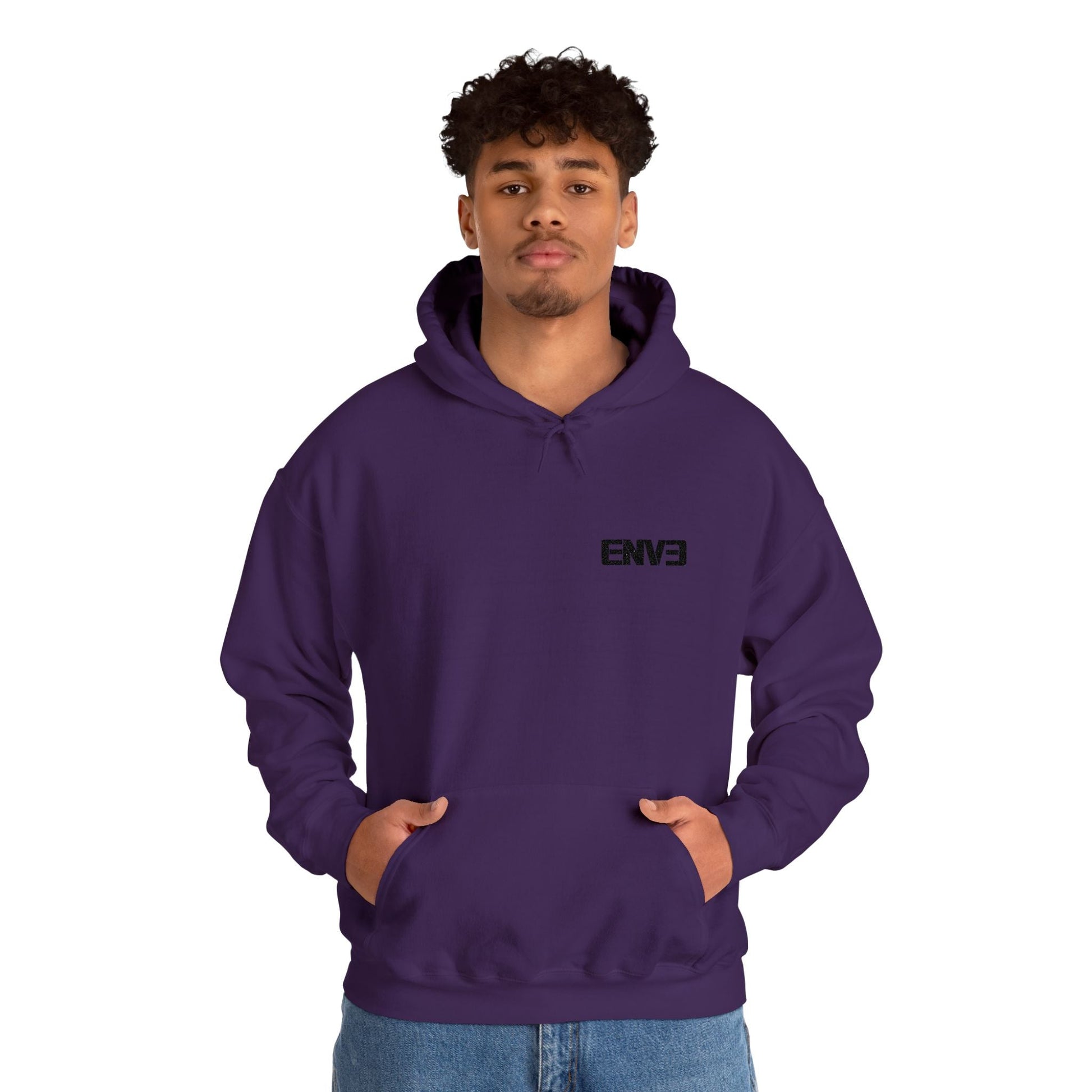 ENVE Black Logo Hoodie – Small Chest Graphic, Clean Streetwear Pullover Printify