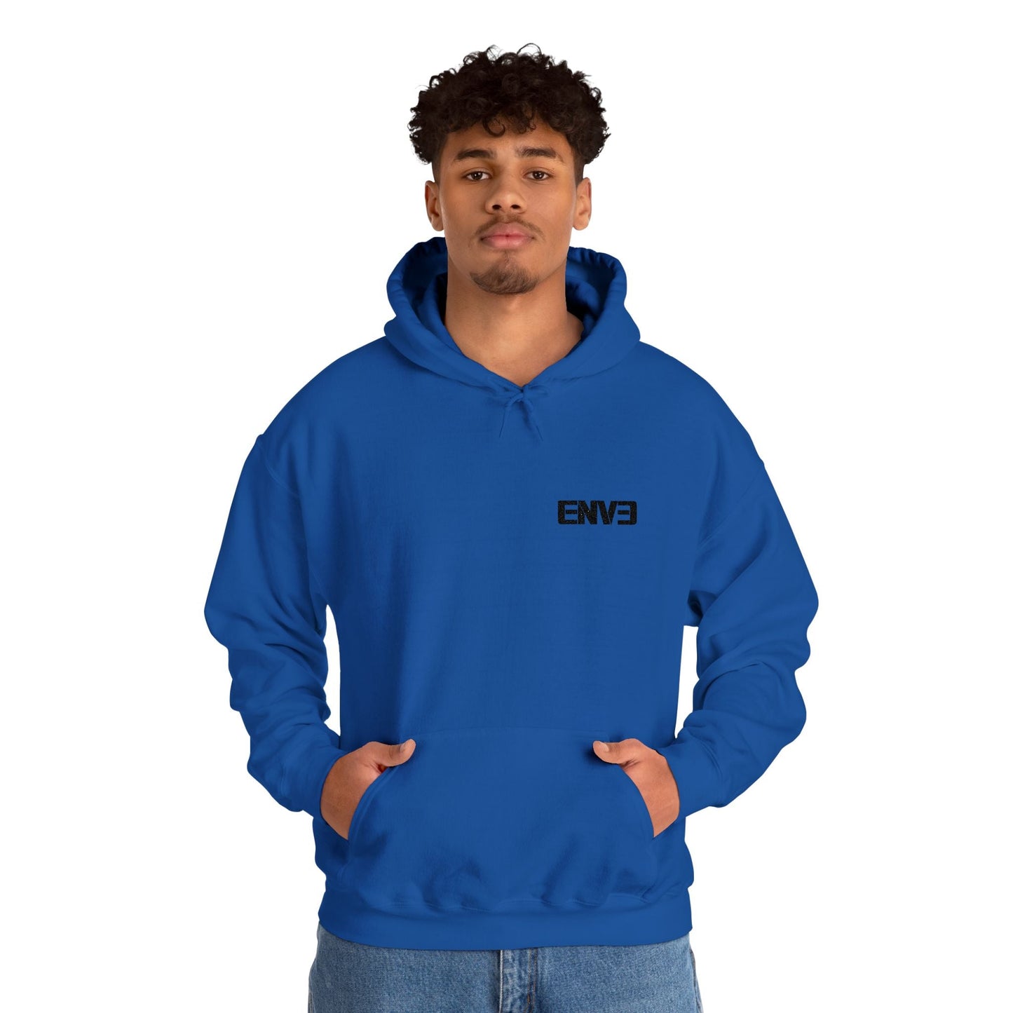 ENVE Black Logo Hoodie – Small Chest Graphic, Clean Streetwear Pullover Printify