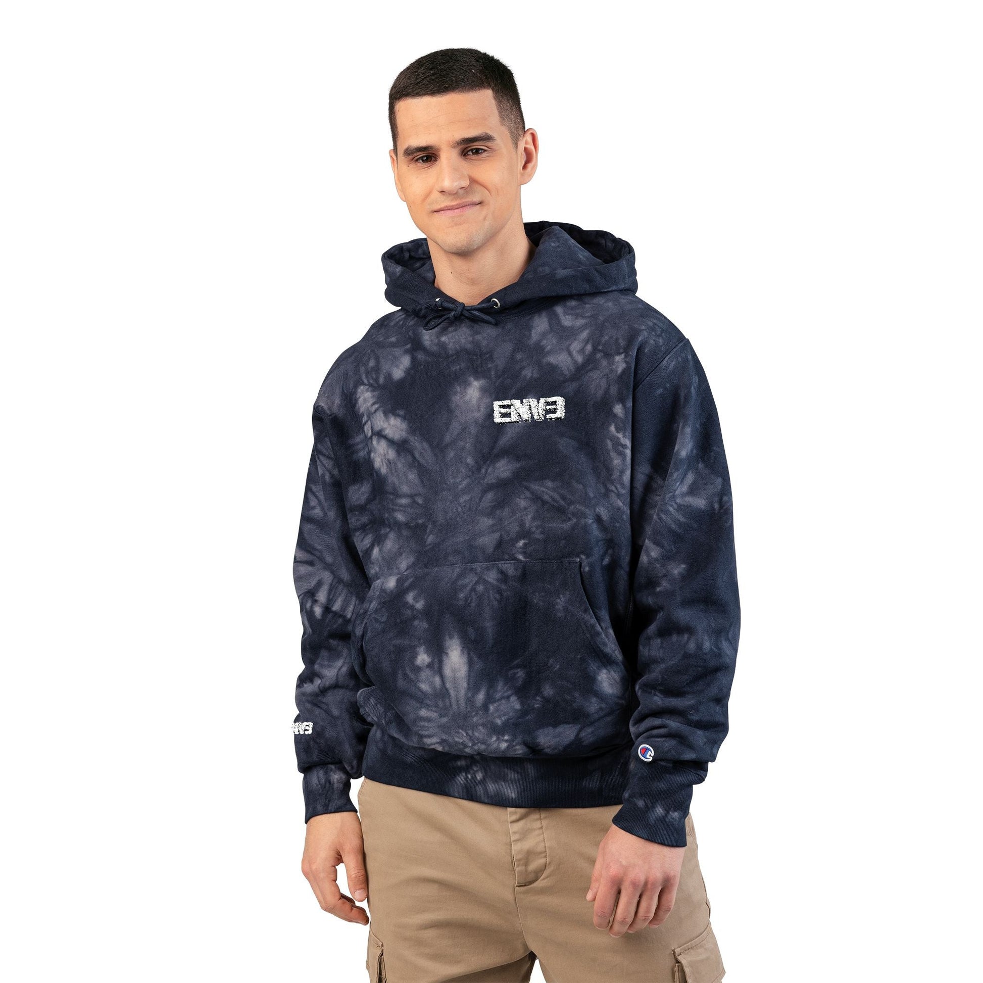 ENVE Tie-Dye Champion Hoodie – Embroidered "EWB" Crewneck Printify