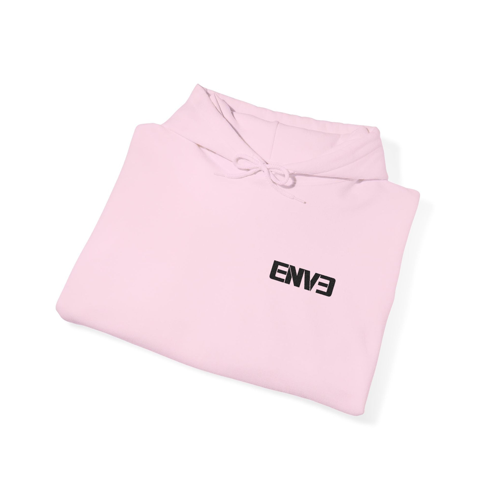 ENVE Black Logo Hoodie – Small Chest Graphic, Clean Streetwear Pullover Printify