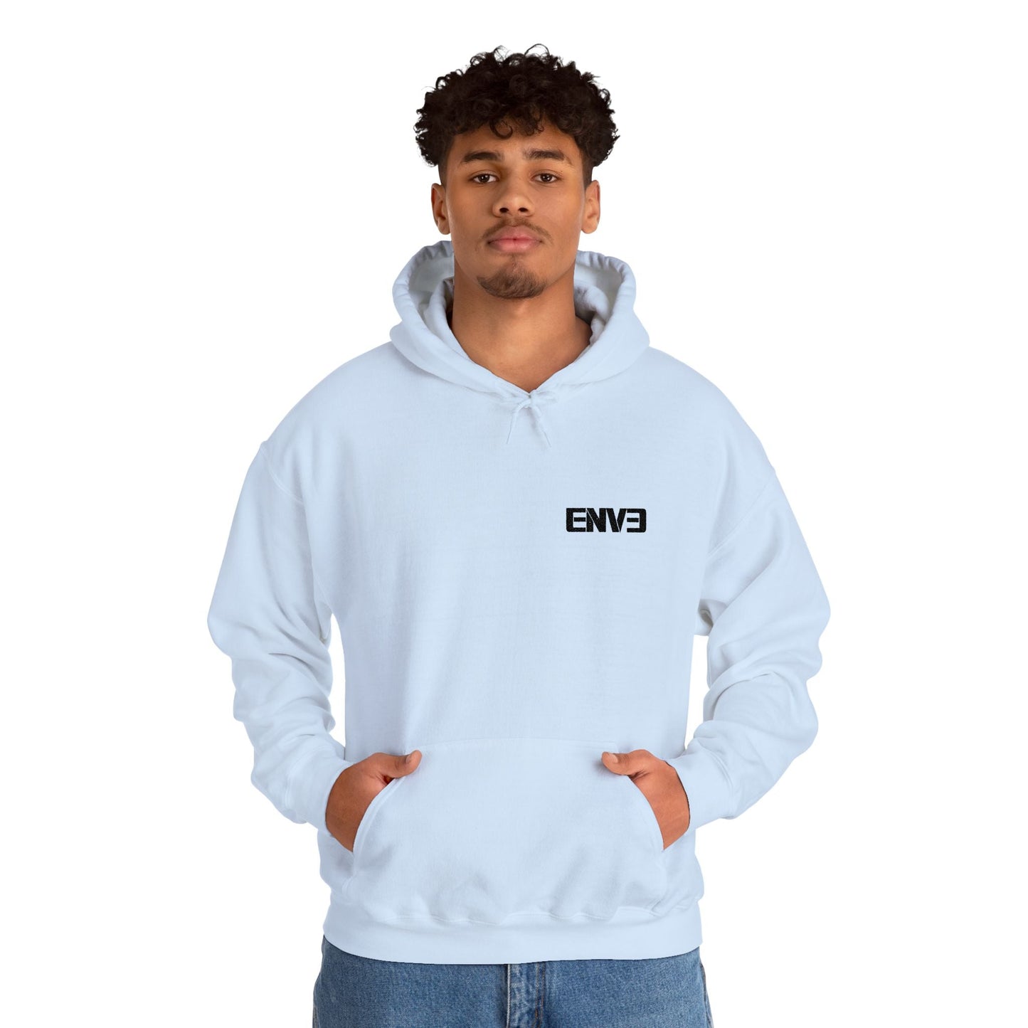 ENVE Black Logo Hoodie – Small Chest Graphic, Clean Streetwear Pullover Printify