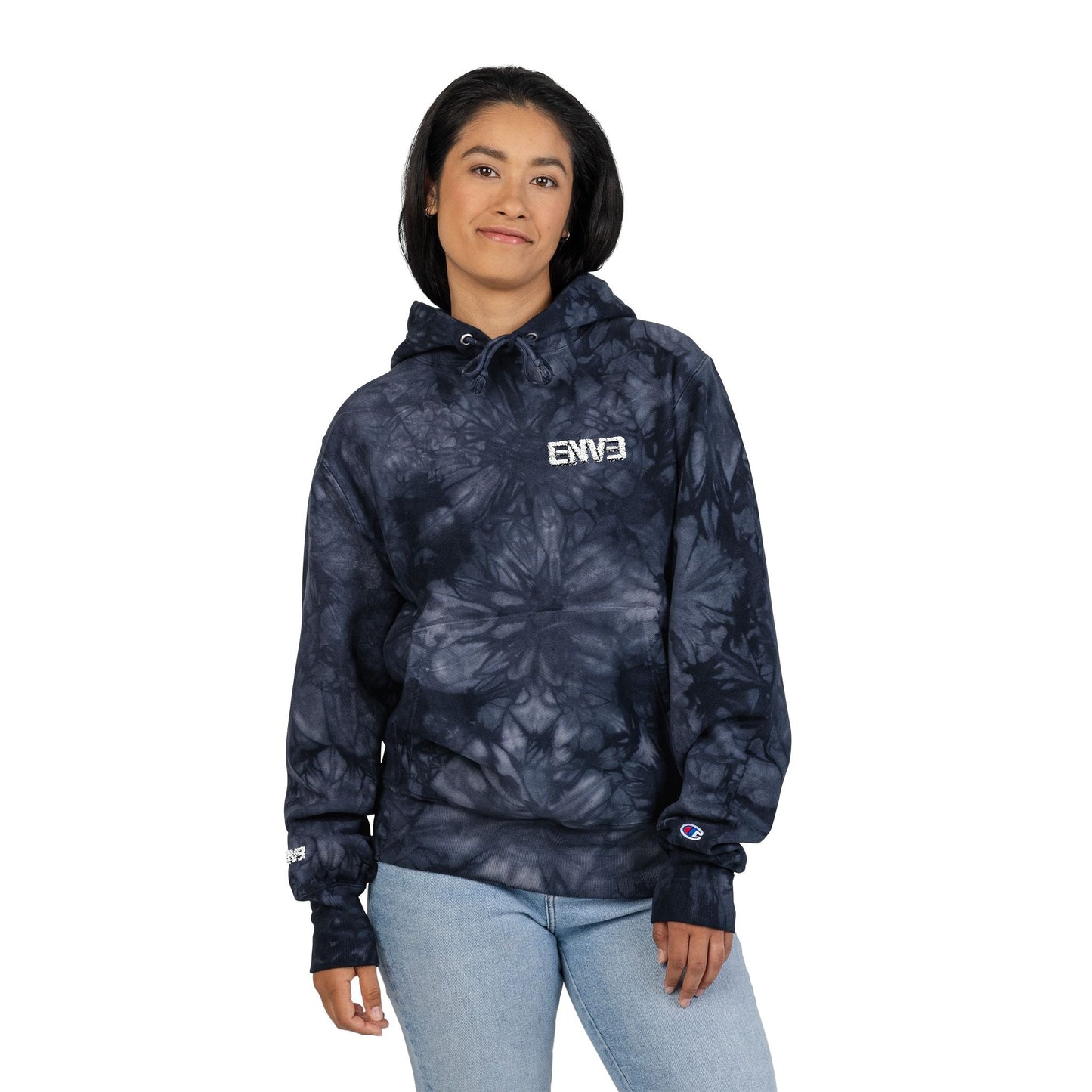 ENVE Tie-Dye Champion Hoodie – Embroidered "EWB" Crewneck Printify