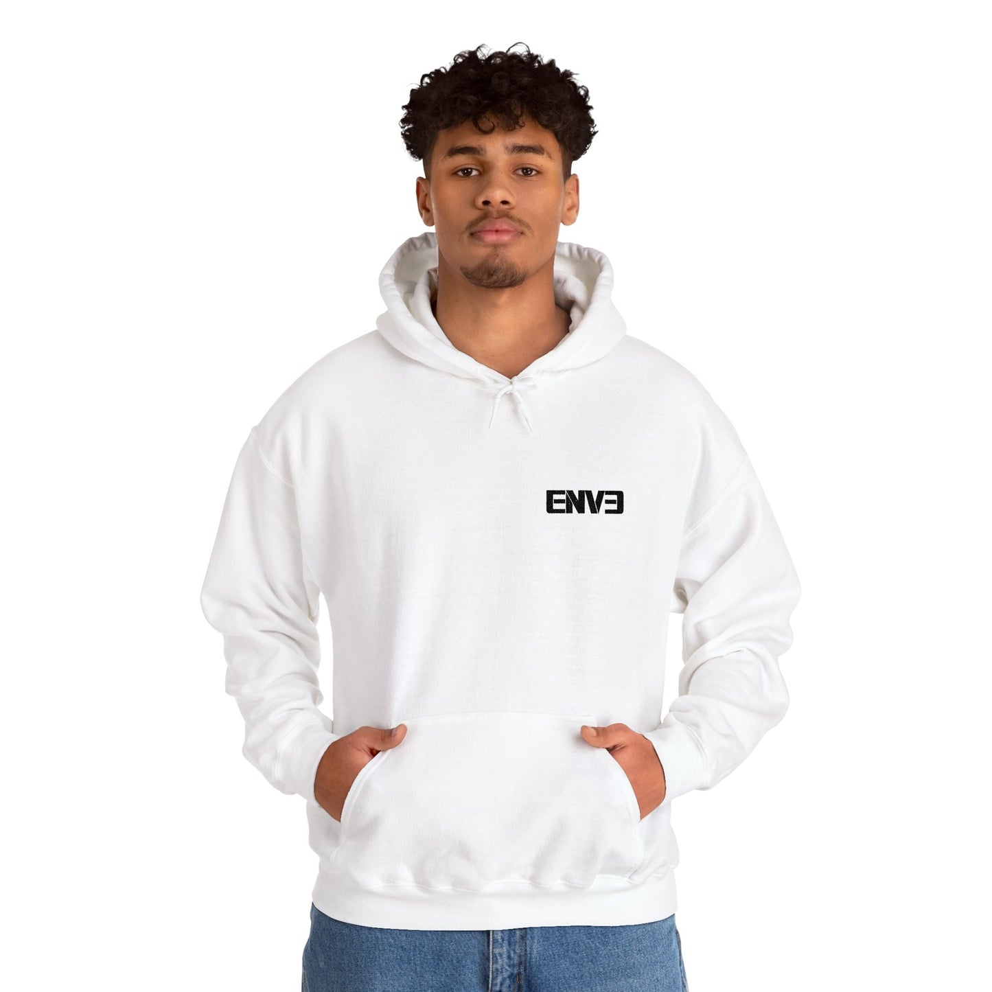 ENVE Black Logo Hoodie – Small Chest Graphic, Clean Streetwear Pullover Printify