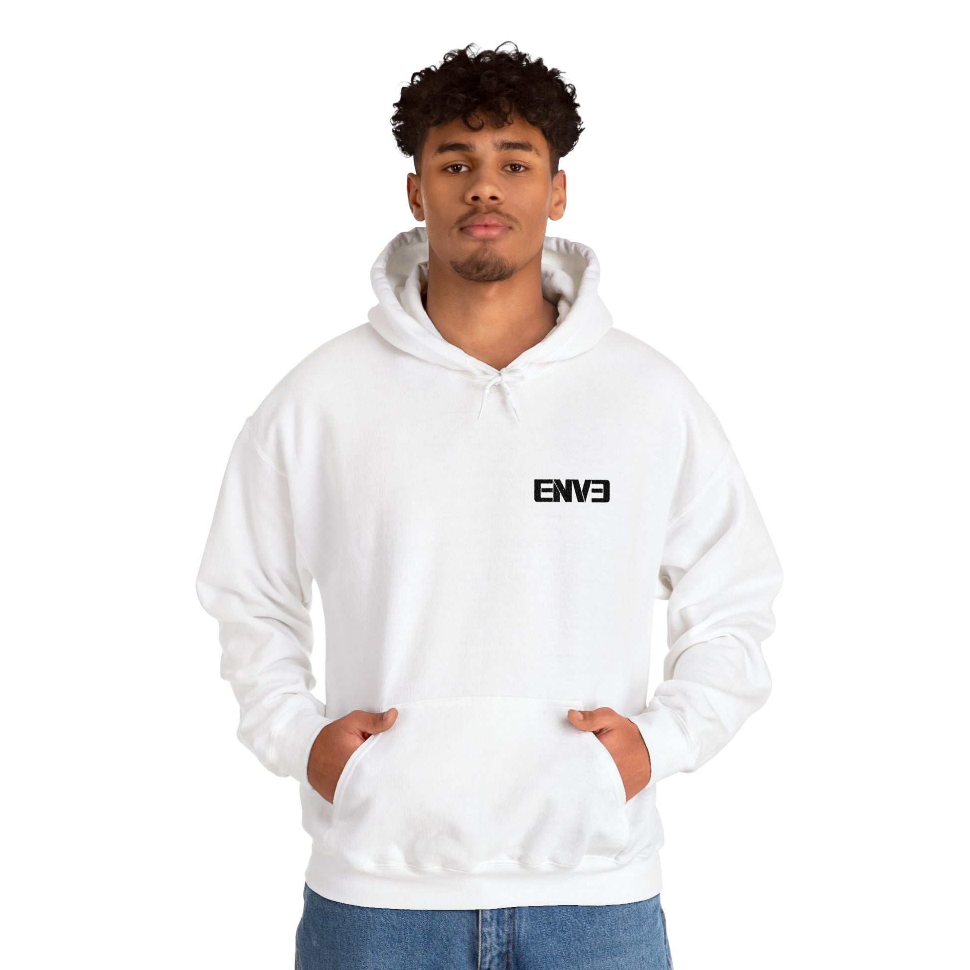 ENVE Black Logo Hoodie – Small Chest Graphic, Clean Streetwear Pullover Printify