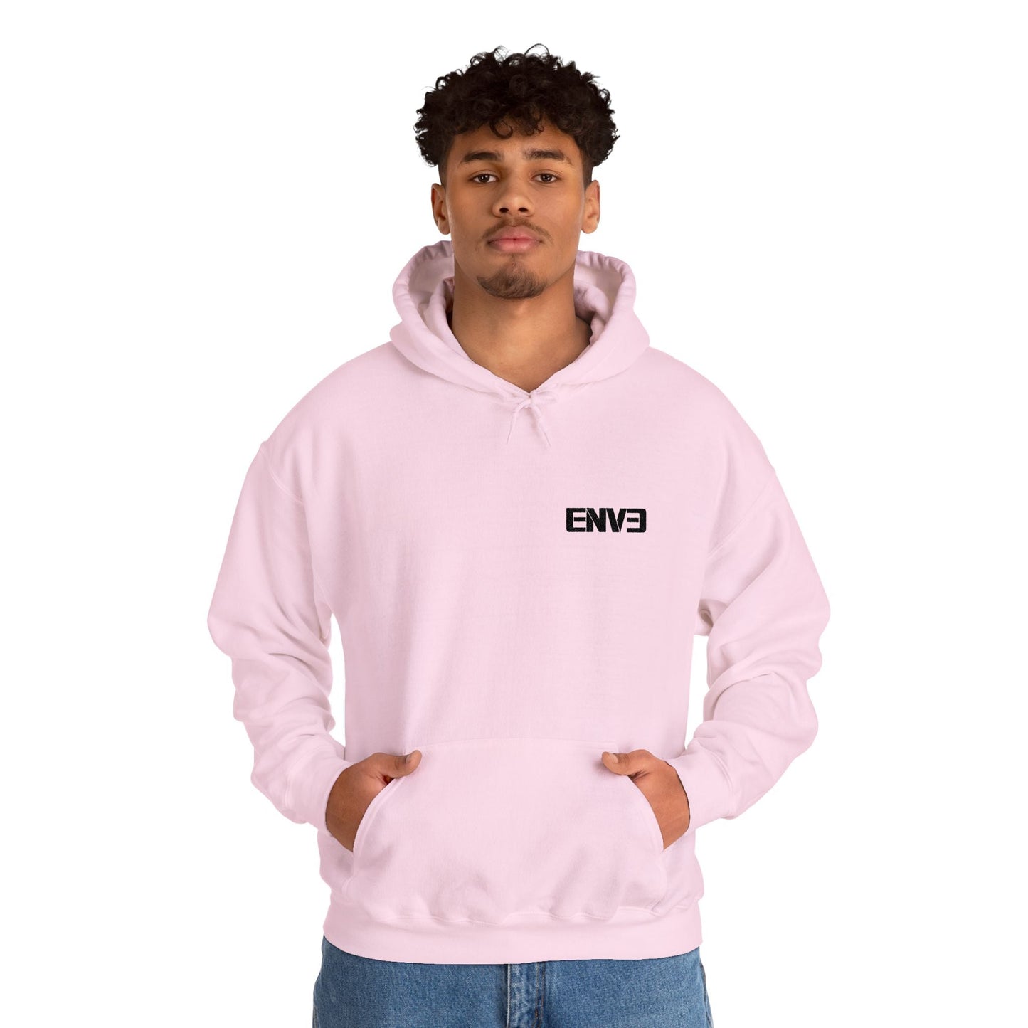 ENVE Black Logo Hoodie – Small Chest Graphic, Clean Streetwear Pullover Printify